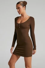 Madmext Women's Brown Long Sleeve Basic Mini Dress