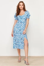 Trendyol Blue Floral A-line Viscose Midi Woven Dress