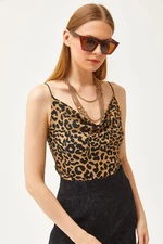 Olalook Women's Leopard Mink Detach Collar Rope Strappy Blouse