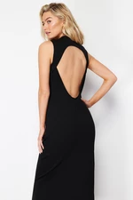 Trendyol Black Body-Fitting Zero Sleeve Back Low-Cut Flexible Knitted Midi Pencil Dress