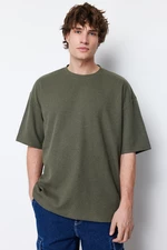 Trendyol Khaki Oversize Okrągły Dekolt Koszulka Z Krótkim Rękawem Z Podstawową Teksturą