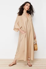 Trendyol Camel V Neck Half Sleeve Aerobin Woven Kimono & Kaftan Dress