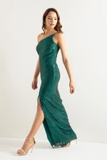 Lafaba Women's Emerald Green One-Shoulder Slit Long Evening Dress