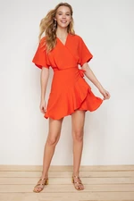 Trendyol Orange Double Breasted Flounce Mini Woven Dress
