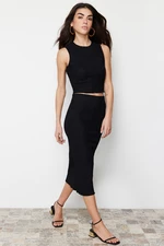 Trendyol Black Textured Fabric Flexible Knitted Two Piece Set