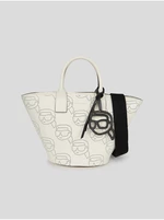 Krémová dámska kožená kabelka KARL LAGERFELD Ikonik 2.0 Perforated Tote