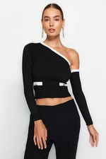 Trendyol Black Crop One Shoulder Sleeves Detachable Knitwear Sweater