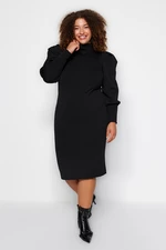Trendyol Curve Black Sleeve Detailné svetrové šaty