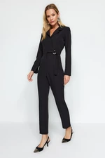 Trendyol Black Belted Woven Jumpsuit with Double Breasted Collar