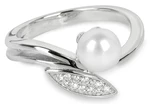 Silver Cat Elegantný strieborný prsteň so zirkónmi a perličkou SC215 56 mm