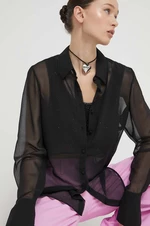 Košeľa Blugirl Blumarine dámska, čierna farba, regular, s klasickým golierom, RA4136.T3854
