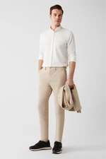 Avva Men&#39;s Beige Side Pocket Dobby Knitted Fabric Slim Fit Trousers