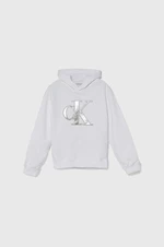 Dětská mikina Calvin Klein Jeans bílá barva, s kapucí, s potiskem