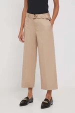 Kalhoty Lauren Ralph Lauren dámské, béžová barva, široké, high waist, 200876606