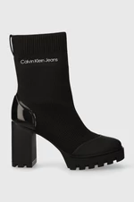 Nízké kozačky Calvin Klein Jeans PLATFORM KNIT SOCK WN dámské, černá barva, na podpatku, YW0YW01196