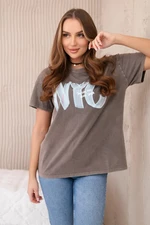 New York Printed Cotton Blouse Brown + Blue