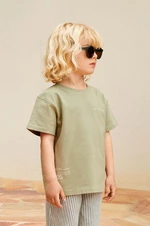 Detské bavlnené tričko Liewood Sixten Placement Shortsleeve T-shirt zelená farba, jednofarebné