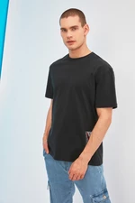 Trendyol Black Relaxed/Casual-Fit Short Sleeve Text Printed 100% Cotton T-Shirt