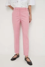 Nohavice s prímesou ľanu Liviana Conti ružová farba,cigaretový strih,vysoký pás,F4SP43