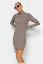 Trendyol Mink Mini Knitwear Dress With Accessory Detail