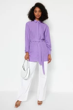 Trendyol Purple Belted Concealed Pat Woven Shirt