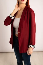 armonika Women's Claret Red Leopard Patterned One-Button Jacket