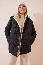 Happiness İstanbul Women's Black Faux Wool Down Jacket