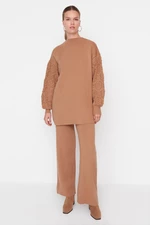 Trendyol Beige Sleeves With Openwork Braided Sweater-Pants Knitwear Suit Trendyol Beige Sleeves With Openwork Braided Sweater-Pants Knitwear Suit