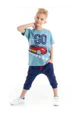 Mushi Boy With Go Car Race Car Blue T-shirt, Navy Blue Capri Shorts Set.