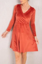 armonika Women's Tile Double Breasted Collar Long Sleeve Velvet Flared Dress armonika Women's Tile Double Breasted Collar Long Sleeve Velvet Flared Dress