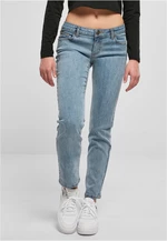 Women's Straight Denim Bottoms with Low Waist - Blue