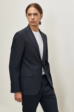 ALTINYILDIZ CLASSICS Men's Dark Navy Blue Slim Fit Slim Fit Mono Collar Patterned Wool Suit