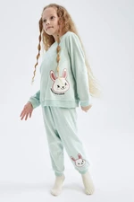 DEFACTO Girls Long Sleeve Velvet Pajamas Set