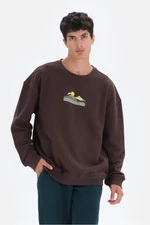 Dagi Dark Brown Men's Mountain Printed Sweatshirt