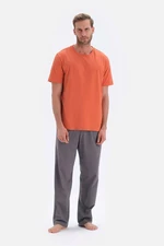 Dagi Orange Short-Sleeve Basic Knitted Pajamas Set