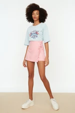 Trendyol Pink Lace-Up and Eyelet Detail Woven Shorts Skirt