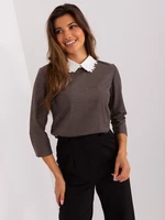 Brown-black formal blouse with lace