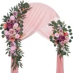 Wedding Arch Flowers 2Pcs Artificial Flower Arrangement and 1Pc Semi-Sheer Chiffon Swag for Wedding Ceremony Floral Decor
