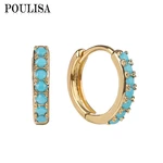 Poulisa Turquoise Trendy Hoop Earrings for Women Geometric Blue Cubic Zirconia Circle Piercing CZ Hoops Earring Pendiente de aro