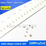 100pcs 0402 680pF 0.68nF 50V COG/NPO 5% Thick Film Chip Multilayer Ceramic Capacitor