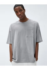 Koton Basic Oversize T-Shirt with Pocket Details, Crew Neck Half Sleeves.