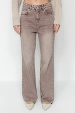 Trendyol hnedá vyblednutý efekt vintage džínsy so širokými nohami s nízkym pásom