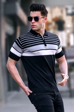 Madmext Men's Black Polo Neck Zippered T-Shirt 5732
