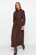 Trendyol hnedé vlnené vzorované tkané šaty Aller