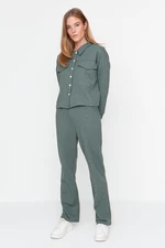 Trendyol Khaki Knitted Top and Bottom Set with Button Pocket Details