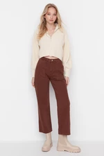 Trendyol Brown Petite Pocket Detailed High Waist 90's Wide Leg Jeans