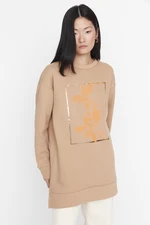 Trendyol Light Brown Front Printed Soft Pile Thick Knitted Sweatshirt Trendyol Light Brown Front Printed Soft Pile Thick Knitted Sweatshirt
