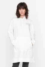 Trendyol White Knitted Sweatshirt with Lettering on the Front