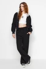 Trendyol Black széles láb/széles szárú kordbársony magas derékú kötött melegítőnadrág Trendyol Black széles láb/széles szárú kordbársony magas derékú kötött melegítőnadrág