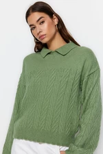 Trendyol Mint Wide Fit Měkký texturovaný pletený pletený svetr z pleteného úpletu
